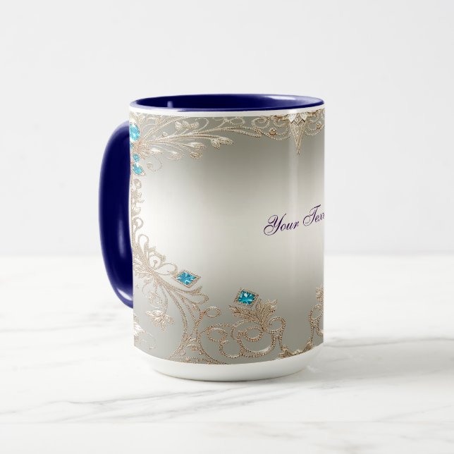 Taza Embelleciendo la cola de las piedras azules de oro (Anverso izquierdo)