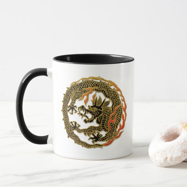 Taza Emblema de Dragón de Llama Dorada (Con donut)