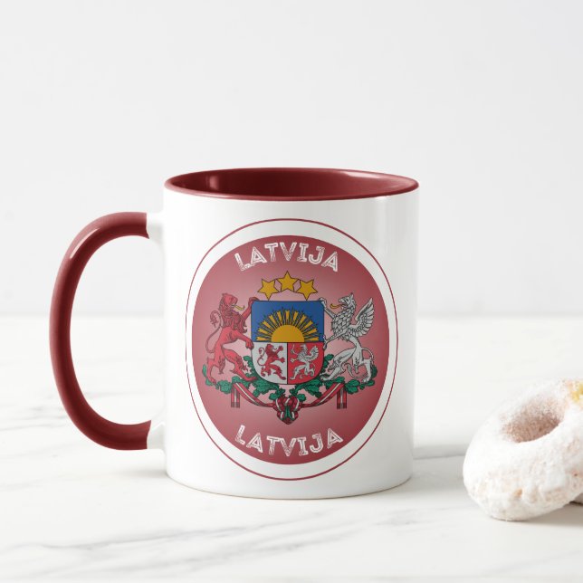 Taza Emblema del Patrimonio de Letonia (Con donut)