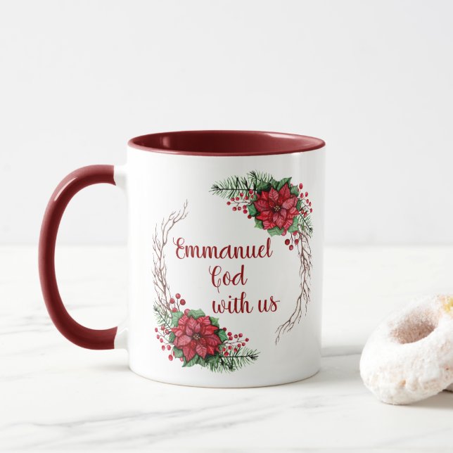 Taza Emmanuel Dios está con nosotros Poinsettia (Con donut)
