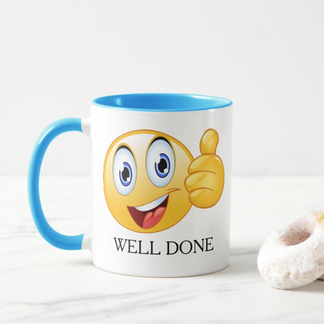 Taza Emoji de pulgar hacia arriba Bien hecho Cara sonri (Con donut)