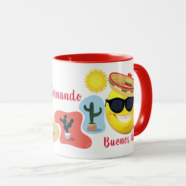 Taza Emoji mexicana personalizada en Sombrero con Cacti (Anverso derecho)