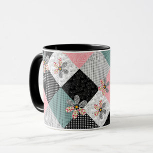 Taza En colores multicolores estampado rústico de patch