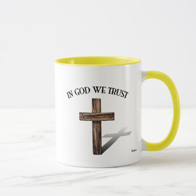 Taza En Dios Confiamos con cruz robusta (Derecha)
