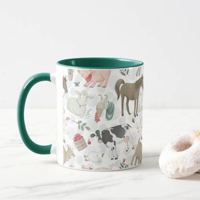 Taza En el campo de la granja de animales Green Mug (Con donut)