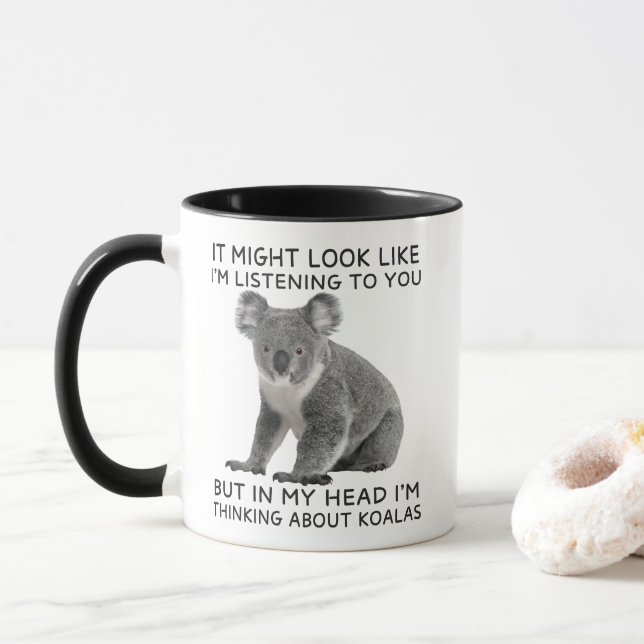 Taza En mi cabeza pienso en Koalas Graciosa (Con donut)