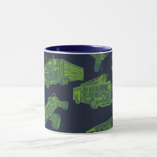 Taza En movimiento azul y verde Vehículos en movimiento