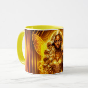 Taza Encantado hada dorada elegantes alas espumosas