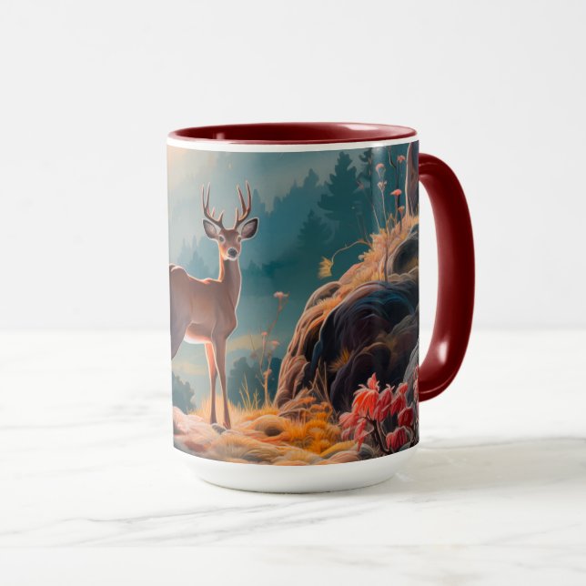 Taza Encantador Diseño de Escenario del Bosque de Cerfs (Anverso derecho)