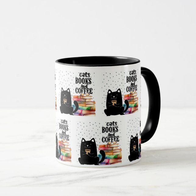 Taza Encantador libro de lectura de gato negro (Anverso derecho)