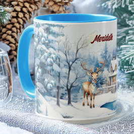 Taza Encantador reno en invierno, tierra de maravillas