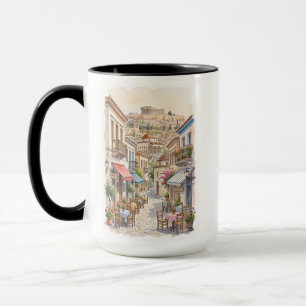 Taza Encantadora calle de Atenas Grecia Acuarela