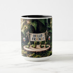 Taza encantadora de bosque Hello Friend de madera