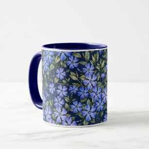 Taza Encantadoras Flores de Vinca Dispersas Azul Profun