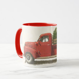 Taza Encanto vintage: Camión Rojo llevando árbol de Nav