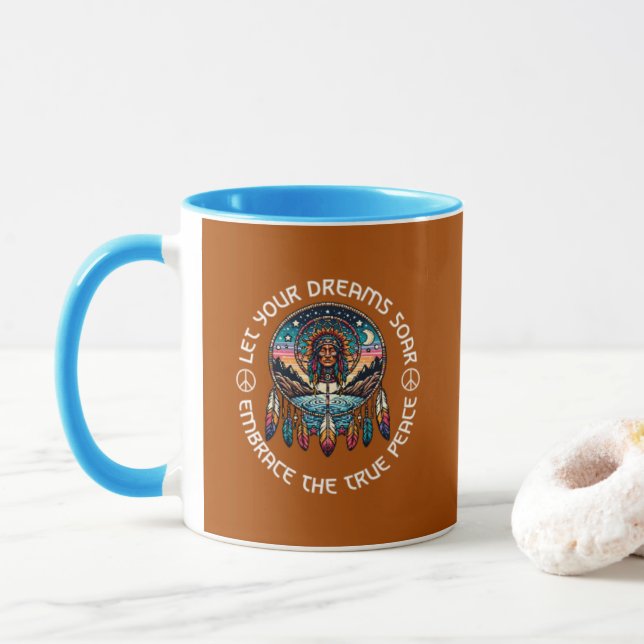 Taza Encuentra tu peluca de paz Dreamcatcher Mug (Con donut)
