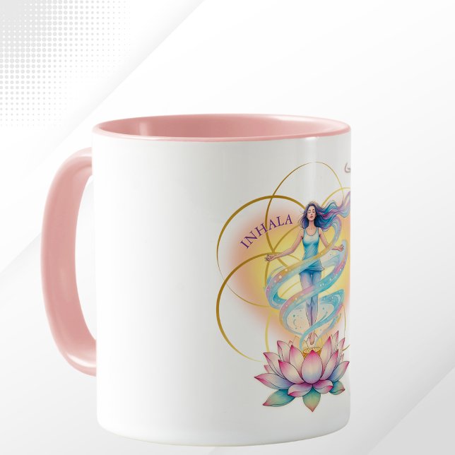 Taza Energía Femenina renace en la flor del Loto (Muy bonito y femenino diseño flor de la vida, loto mujer kundalini yoga meditación)