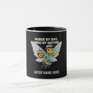 Taza Enfermera Abeja Héroe Caricatura Retro Médica Asis