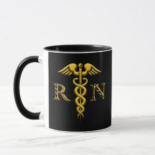Taza Enfermera Amarilla En Negro Registrada En Caduceus