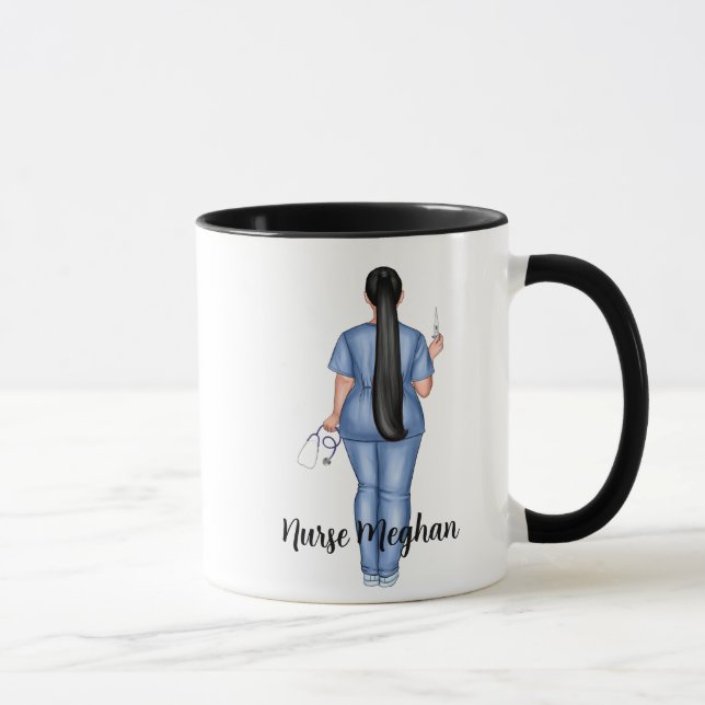 Taza Enfermera "LPN Life" personalizada (pelo oscuro) (Derecha)