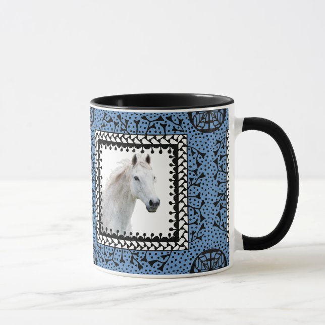 Taza enmarcada azul del caballo (Derecha)
