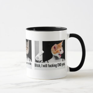 Taza enojada del gato para amenazar a gente que