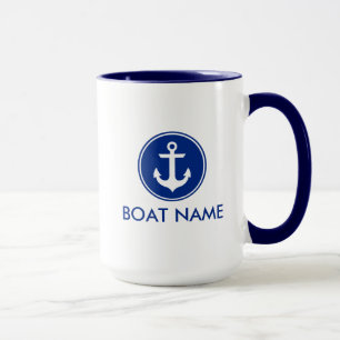 Taza enorme B del ancla del nombre blanco azul