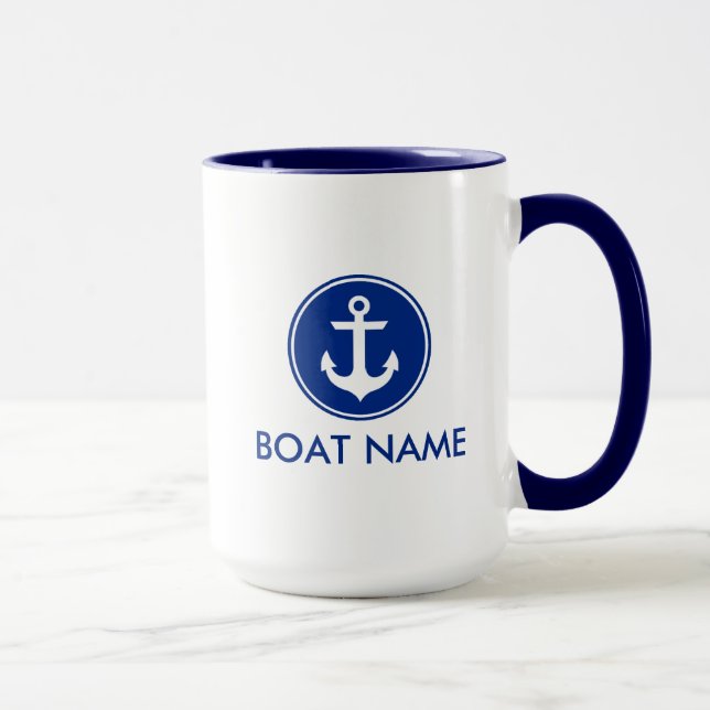 Taza enorme B del ancla del nombre blanco azul (Derecha)