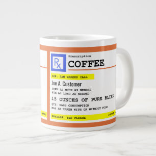 Taza enorme del café de la prescripción con nombre