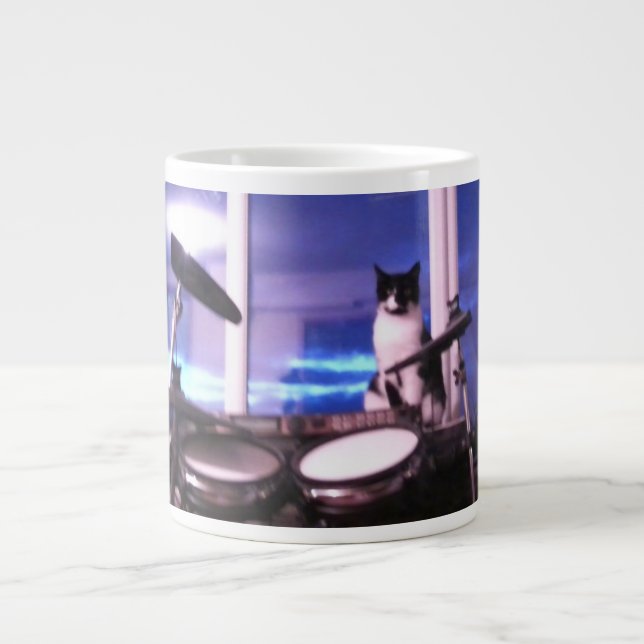 Taza enorme del gato del batería de los azules (Frente)