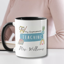 Taza Enseñando mi superpotencia y arcoiris, manzana roj