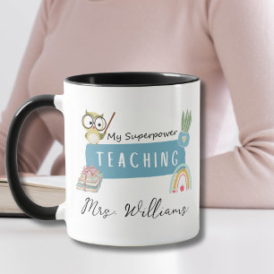 Taza Enseñando mi superpotencia y arcoiris, manzana roj