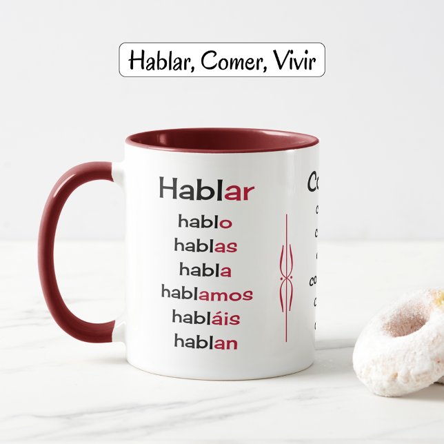 Taza Enseñanza de verbos en español (Combo mug maroon option)
