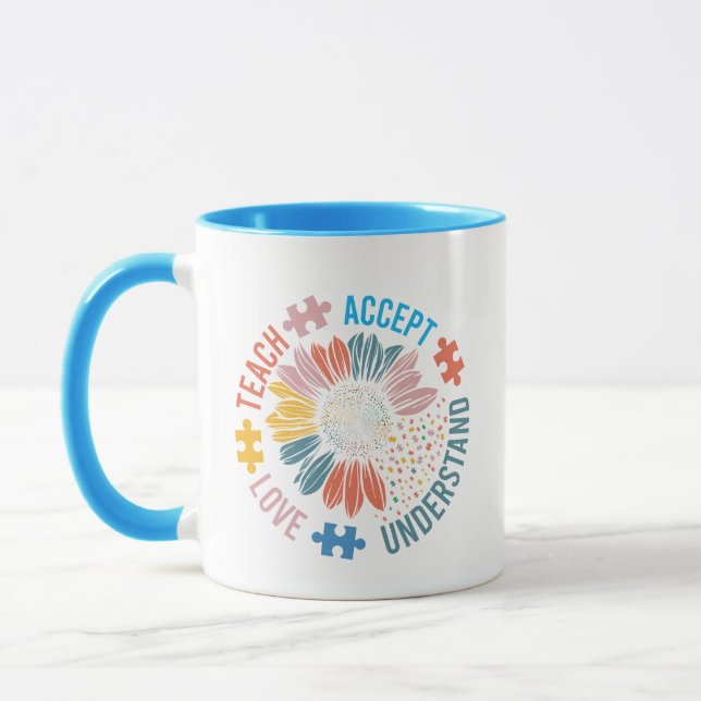 Taza "Enseñar Aceptar Amar Entender" Flor de Pieza de R (Izquierda)