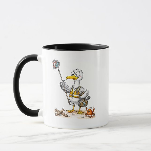 Taza Equipo de limpieza de playa de aves de cómic (Izquierda)