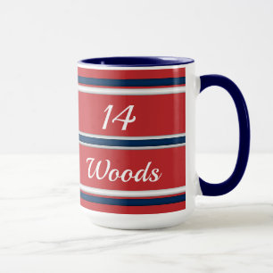 Taza Equipo Espíritu Rojo y Azul Bandas Deportivas Bote