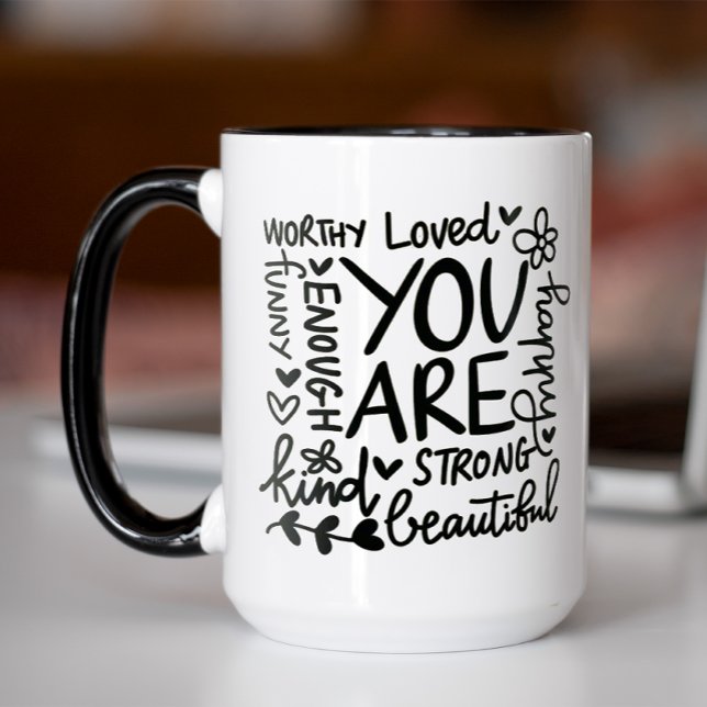 Taza Eres Fuerte Y Hermosa Motivación (You are strong, beautiful, kind coffee mug)