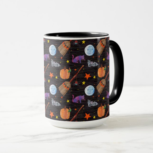 Taza Eric Carle | Patrón de Halloween negro de oruga (Anverso derecho)