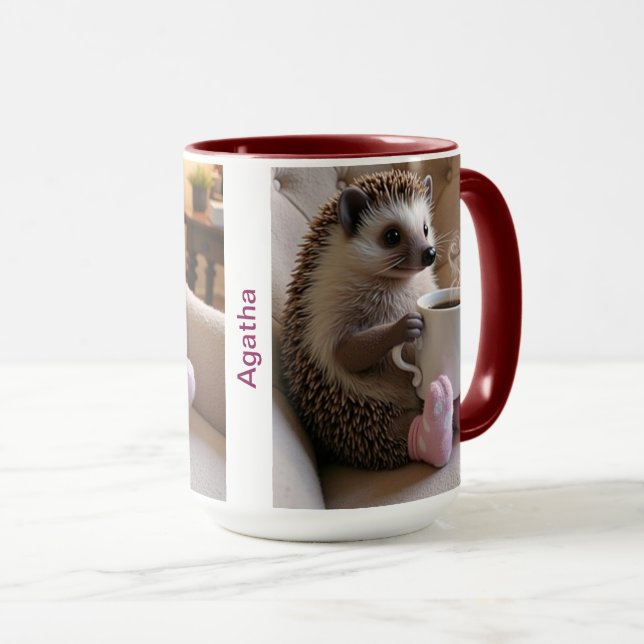 Taza Erizo Lindo Café Calcetines Esponjosos Editable (Anverso derecho)