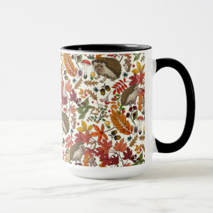 Taza Erizo y flora del bosque otoñal sobre marfil