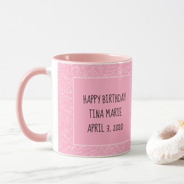 Taza Es un Baby Shower rosa Chica personalizado (Con donut)