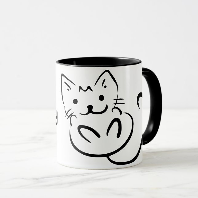 Taza Esbozo blanco y negro suave gatito (Anverso derecho)