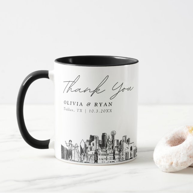 Taza Esbozo de Dallas Boda personalizada simple café Mu (Con donut)