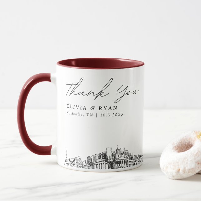 Taza Esbozo de la línea aérea de Nashville Simple Weddi (Con donut)