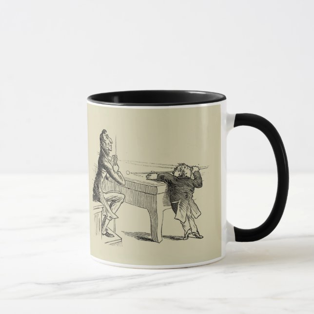 Taza Esbozo de lápiz de dos hombres jugando al billar (Derecha)