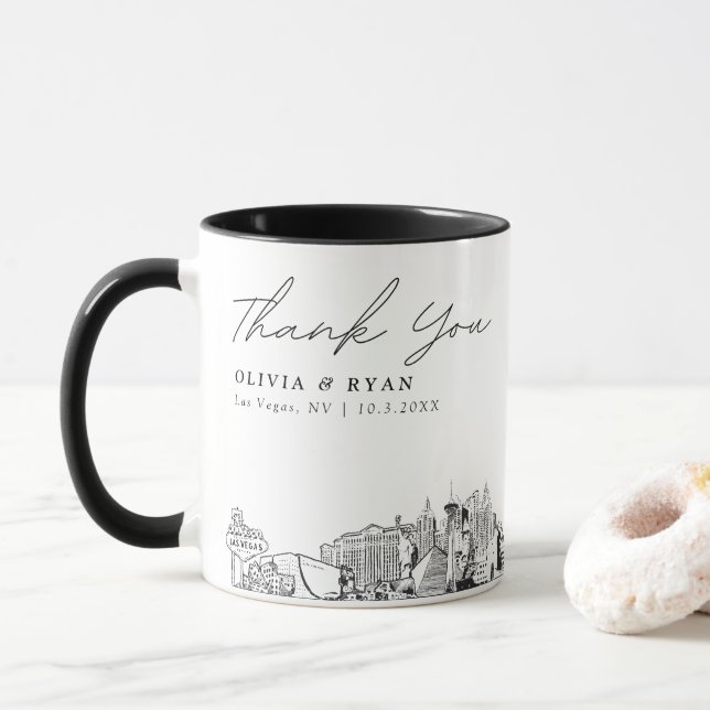 Taza Esbozo de Las Vegas Simple Wedding Coffee Mug (Con donut)