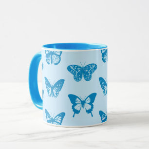 Taza Esbozo de mariposa, azul ceruleño y azul celeste