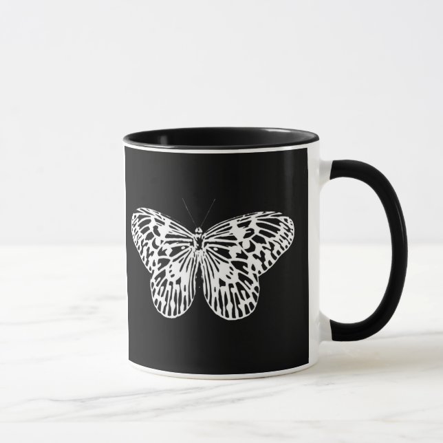 Taza Esbozo de mariposa, blanco y negro (Derecha)