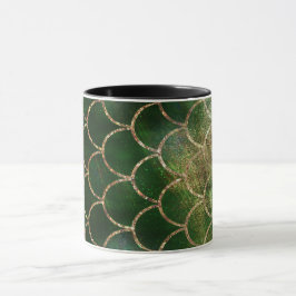 Taza Escamas de pez sirena brillo verde y dorado