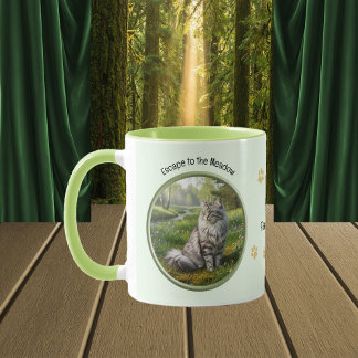 Taza Escapa al prado con gato del bosque noruego